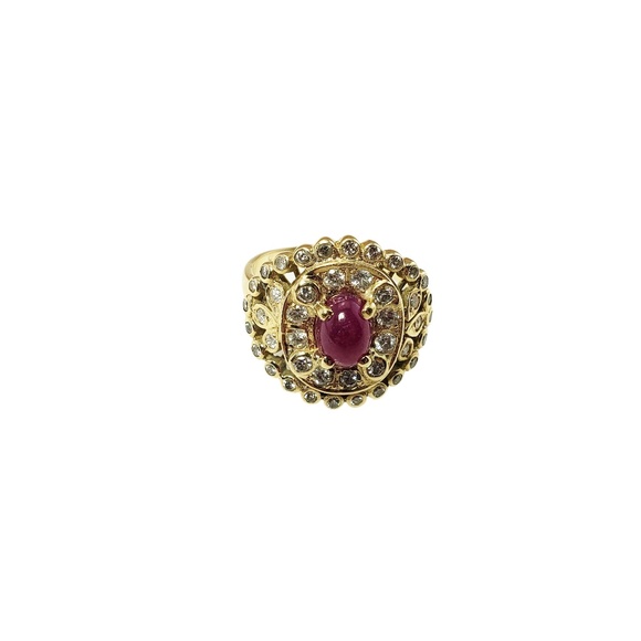 Vintage 14 Karat Yellow Gold Natural Ruby  Diamond Ring Size 6.25 #12833 - Picture 2 of 9